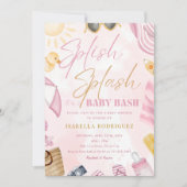 Pool Party Baby Shower Pink Splish Splash Bash 招待状 (正面)