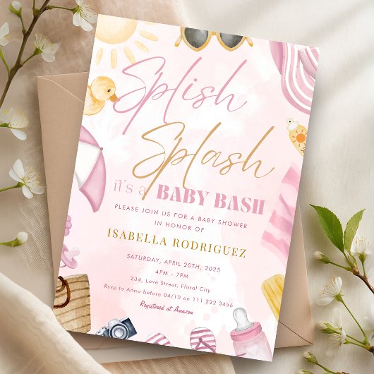 Pool Party Baby Shower Pink Splish Splash Bash 招待状