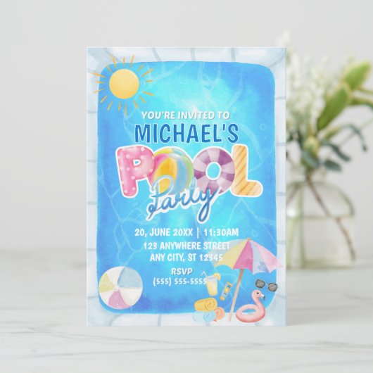 Pool Party Birthday Invitation 招待状 (スタンド正面)