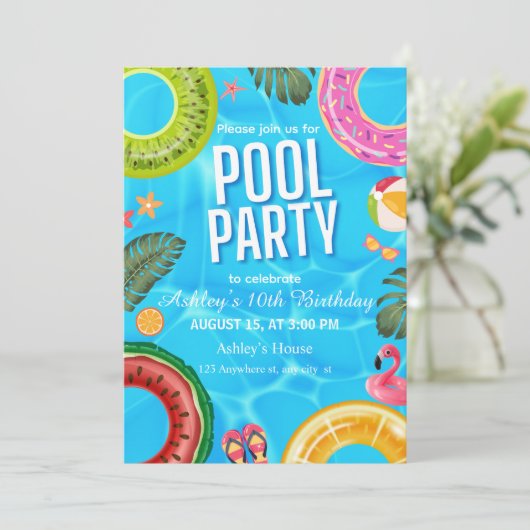 Pool Party Birthday Invitation 招待状 (スタンド正面)