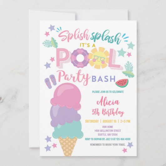 Pool Party Birthday Invitation 招待状 (正面)
