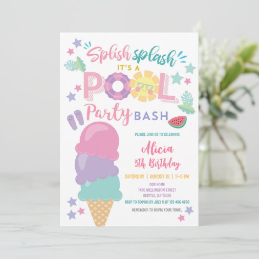 Pool Party Birthday Invitation 招待状 (スタンド正面)