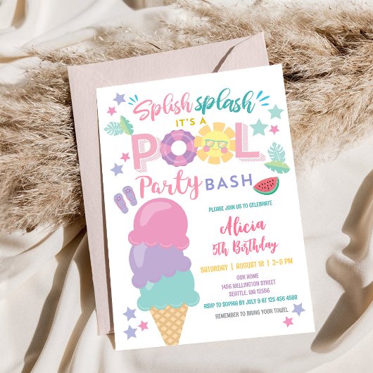 Pool Party Birthday Invitation 招待状