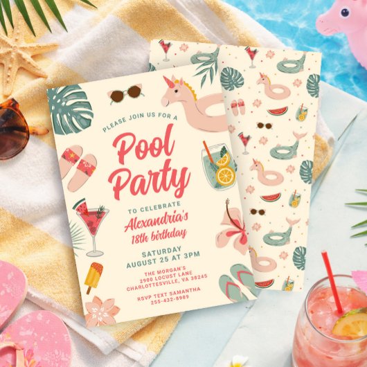 Pool Party Birthday Invitation Swim Party invite 招待状
