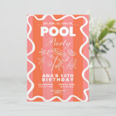 Pool Party Birthday Invitation, Teen Pool Party In 招待状 (スタンド正面)