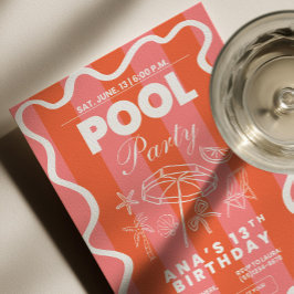 Pool Party Birthday Invitation, Teen Pool Party In 招待状