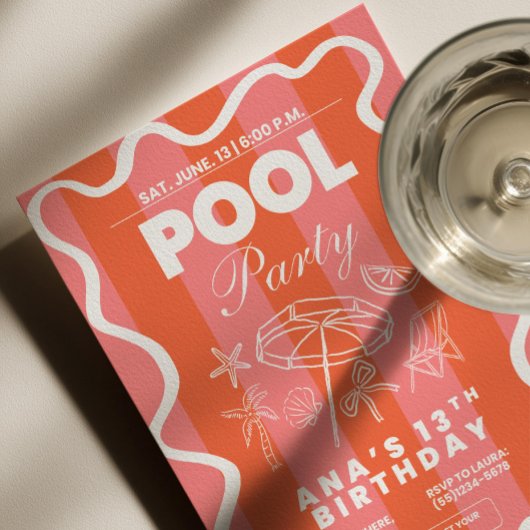 Pool Party Birthday Invitation, Teen Pool Party In 招待状