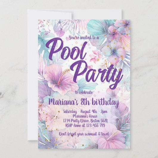 Pool Party Birthday Pink Girly Pool Party 招待状 (正面)