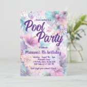 Pool Party Birthday Pink Girly Pool Party 招待状 (スタンド正面)