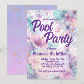 Pool Party Birthday Pink Girly Pool Party 招待状 (正面/裏面)