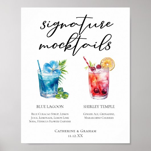 Pool Party Blue Lagoon Shirley Temple Drinks Menu ポスター (正面)