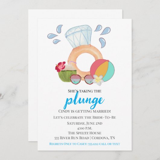 Pool Party Bridal Shower Invitation 招待状 (正面/裏面)