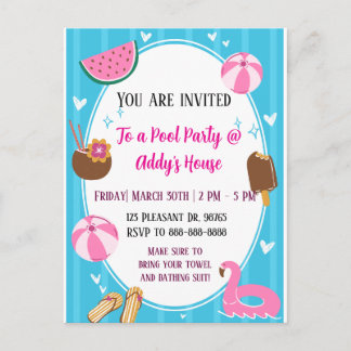 Pool Party Fun! Birthday Pool Party! シーズンポストカード