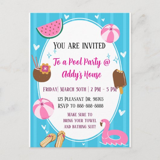 Pool Party Fun! Birthday Pool Party! シーズンポストカード (正面)