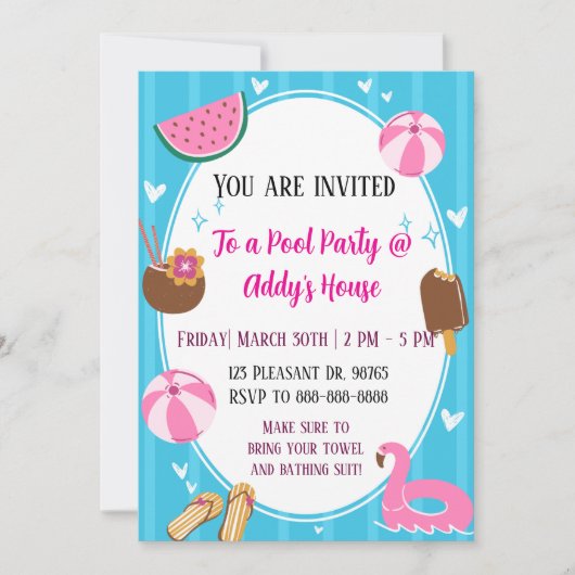 Pool Party Fun! Birthday Pool Party! 招待状 (正面)