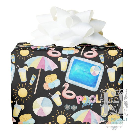 Pool Party Gift Wrapping Paper - Black ラッピングペーパー