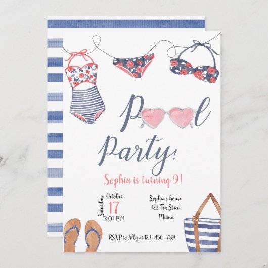 Pool Party Invitation, Pool Party Invite 招待状 (正面/裏面)