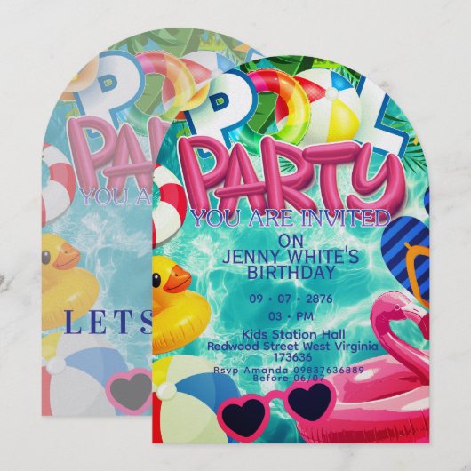 Pool party kids invitation 招待状 (正面/裏面)