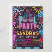 Pool Party Night | Neon Glow Birthday Party 招待状 (正面)