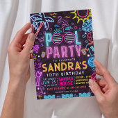 Pool Party Night | Neon Glow Birthday Party 招待状