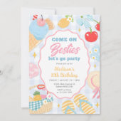 Pool Party Pastel Doodle Beach Birthday 招待状 (正面)