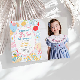 Pool Party Pastel Doodle Beach Birthday Photo 招待状