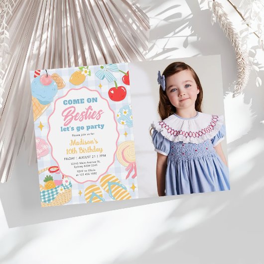 Pool Party Pastel Doodle Beach Birthday Photo 招待状