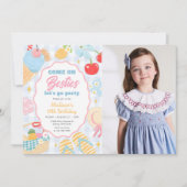 Pool Party Pastel Doodle Beach Birthday Photo 招待状 (正面)