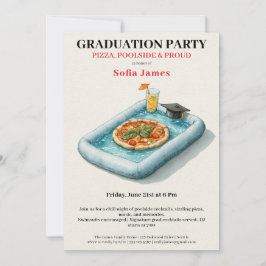 Pool Party Pizza Graduation Celebration Invitation 招待状