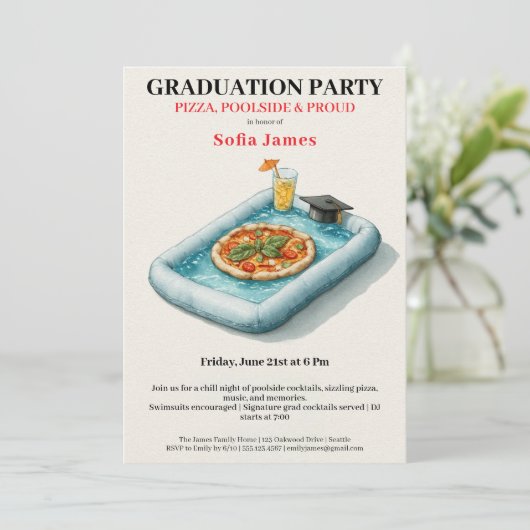 Pool Party Pizza Graduation Celebration Invitation 招待状 (スタンド正面)