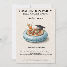 Pool Party Pizza Graduation Celebration Invitation 招待状