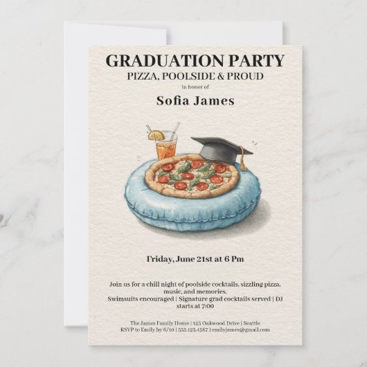Pool Party Pizza Graduation Celebration Invitation 招待状 (正面)