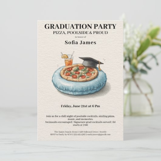 Pool Party Pizza Graduation Celebration Invitation 招待状 (スタンド正面)