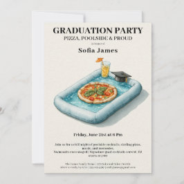 Pool Party Pizza Graduation Celebration Invitation 招待状