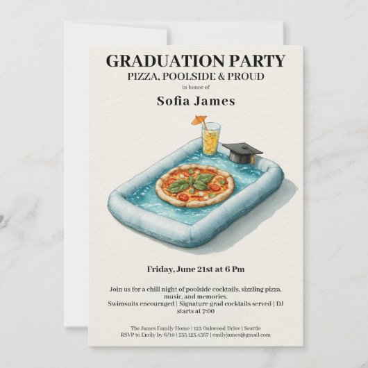 Pool Party Pizza Graduation Celebration Invitation 招待状 (正面)