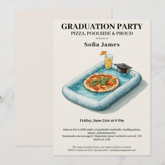 Pool Party Pizza Graduation Celebration Invitation 招待状 (正面/裏面)