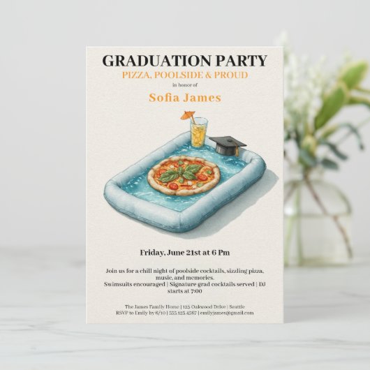 Pool Party Pizza Graduation Celebration Invitation 招待状 (スタンド正面)