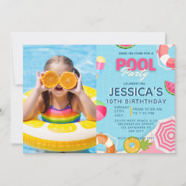 Pool Party Splish Splash Pool Birthday Invitation 招待状