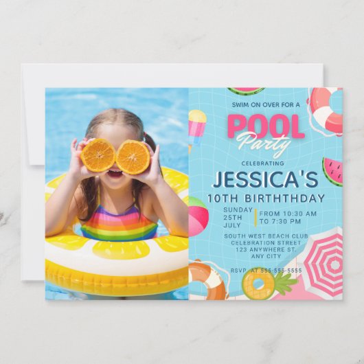 Pool Party Splish Splash Pool Birthday Invitation 招待状 (正面)