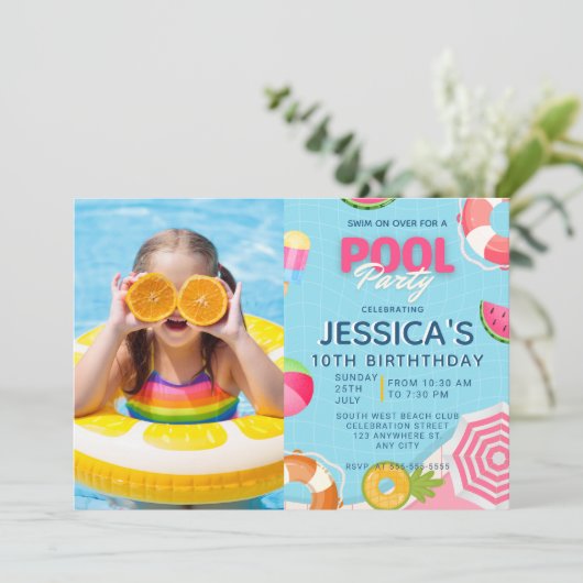 Pool Party Splish Splash Pool Birthday Invitation 招待状 (スタンド正面)