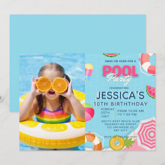 Pool Party Splish Splash Pool Birthday Invitation 招待状