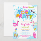 Pool Party Splish Splash Summer Beach Birthday  招待状 (正面/裏面)