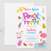 Pool Party Splish Splash Summer Beach Birthday  招待状 (正面/裏面)