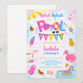 Pool Party Splish Splash Summer Beach Birthday  招待状 (正面/裏面)