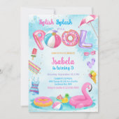 Pool Party Splish Splash Summer Beach Birthday 招待状 (正面)