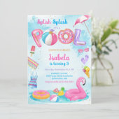 Pool Party Splish Splash Summer Beach Birthday 招待状 (スタンド正面)