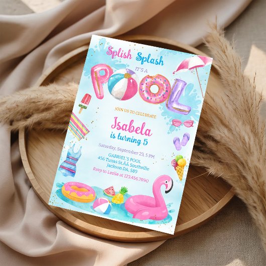 Pool Party Splish Splash Summer Beach Birthday 招待状