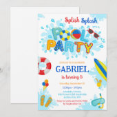 Pool Party Splish Splash Summer Beach Birthday 招待状 (正面/裏面)