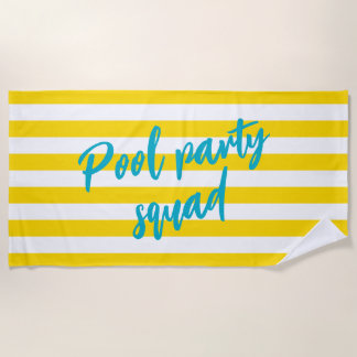 Pool Party Squad Cute Yellow and White Striped ビーチタオル