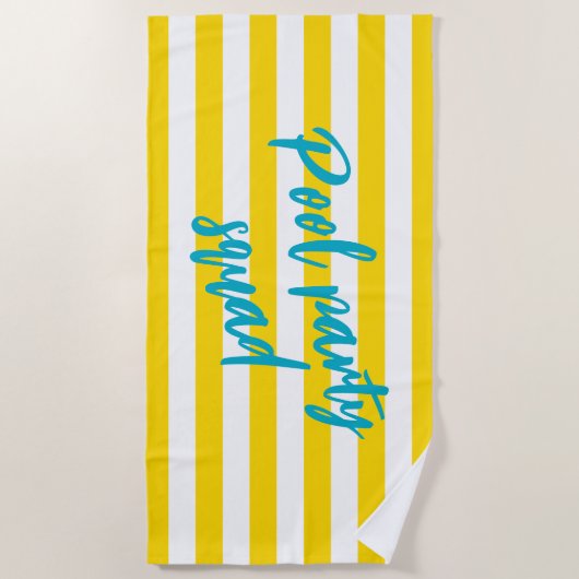 Pool Party Squad Cute Yellow and White Striped ビーチタオル (正面)